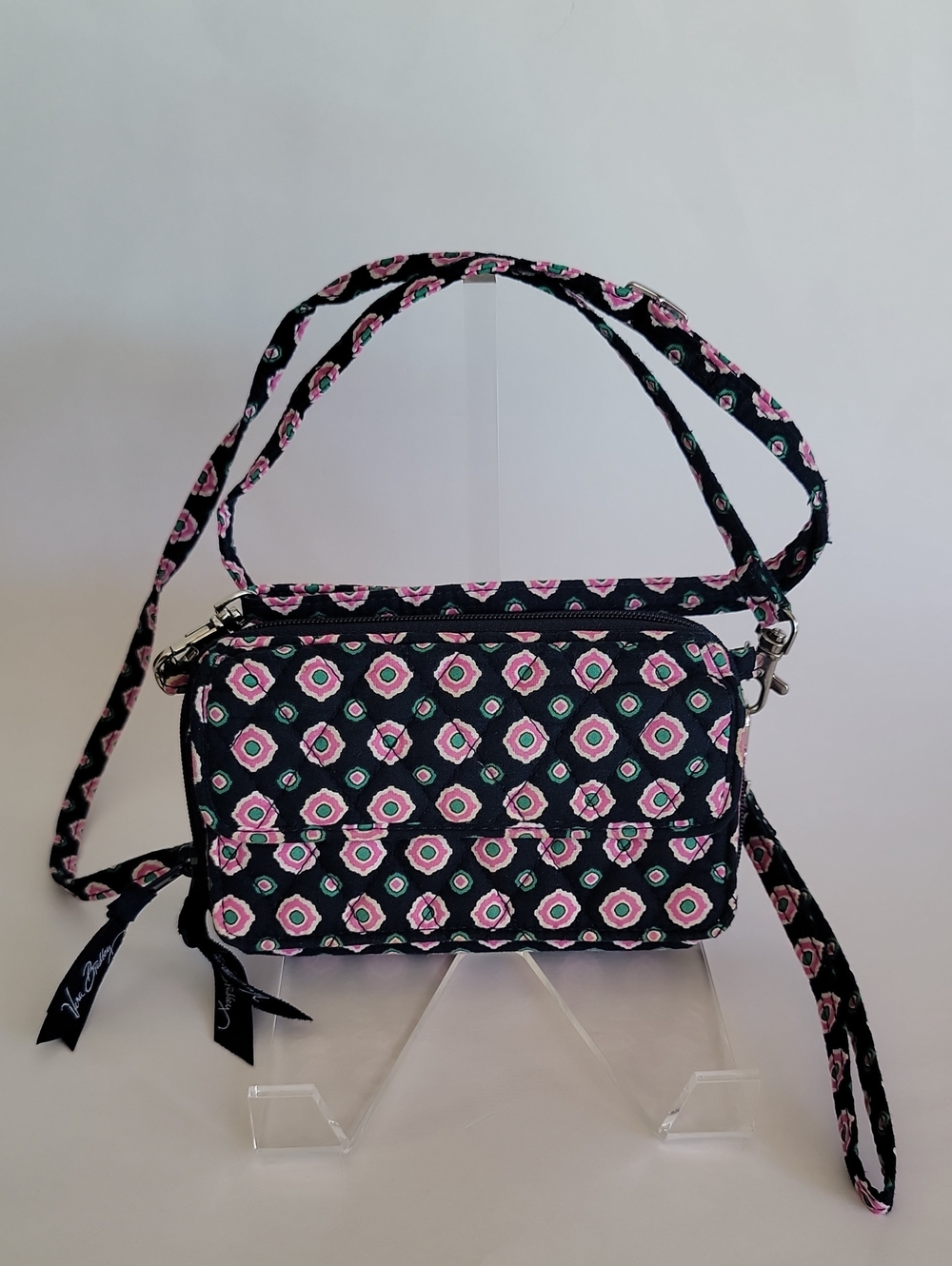 VERA BRADLEY NAVY BLUE & PINK  QUILTED ALL IN ONE CROSSBODY BAG